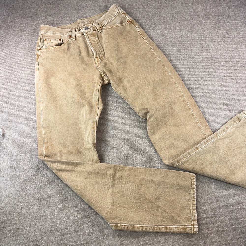 Levis 501 Original Fit Tan Khaki Jeans W27 L32 Button Fly Straight Leg Denim